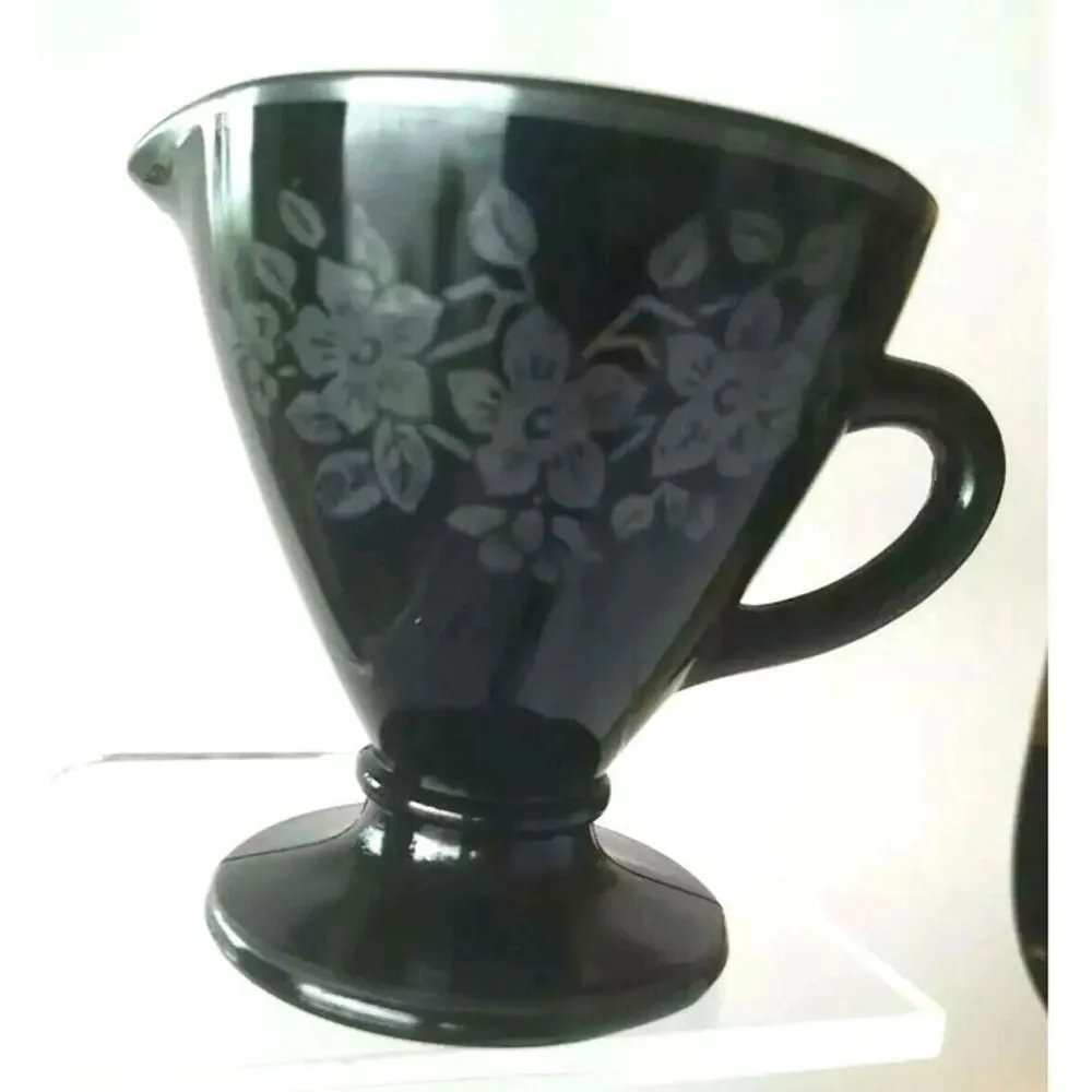Vintage Rare Black Milk Glass Creamer Pitcher w/ silver trim 3.5